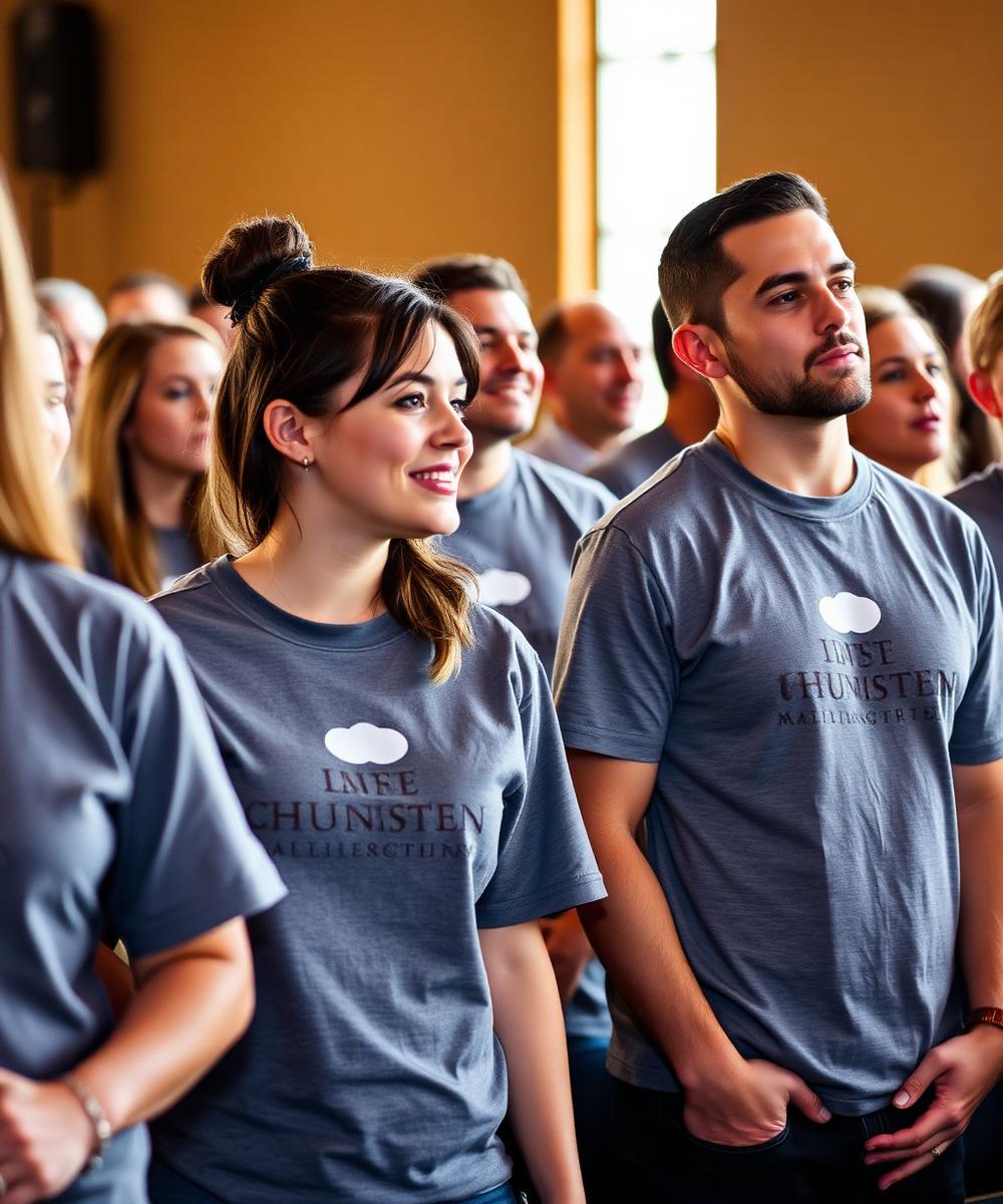 Grupo de iglesia con camisetas personalizadas iguales